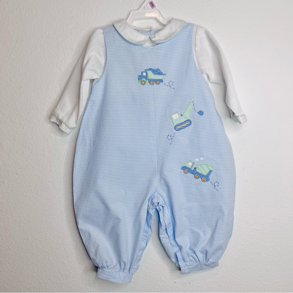 petite ami blue check cars bubble romper